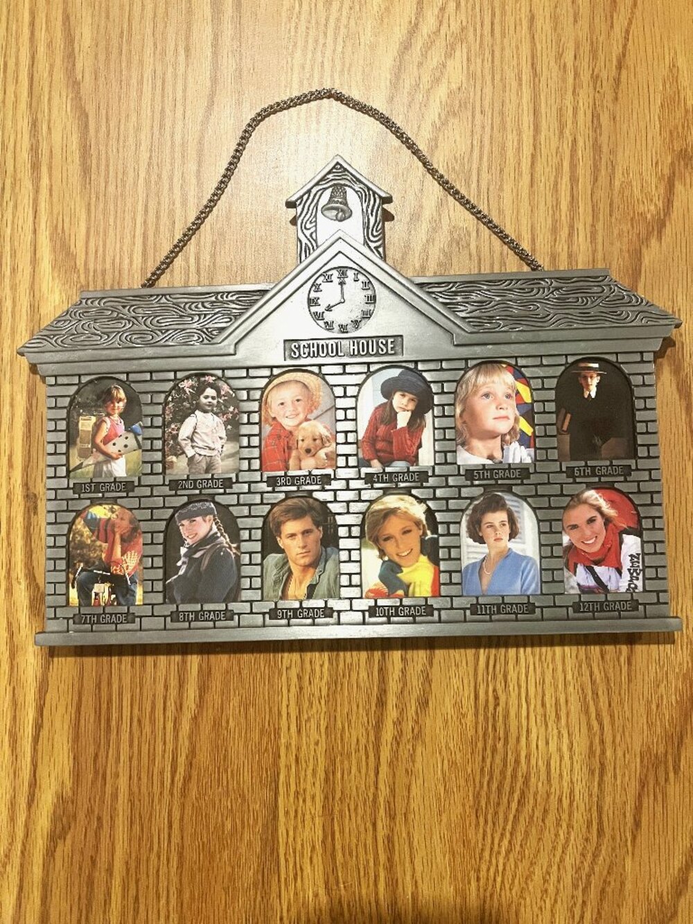 Vintage Pewter Photo Frame Schoolhouse Shaped 1st to 12th Grades